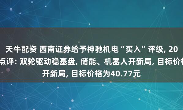 天牛配资 西南证券给予神驰机电“买入”评级, 2025年半年报点评: 双轮驱动稳基盘, 储能、机器人开新局, 目标价格为40.77元
